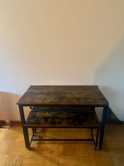 Rustic Brown Dining Room Table Set With 2 Benches