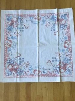 Vtg 1940's Fruit Tablecloth Kitschy Apples, Pears, Grapes, Berries
