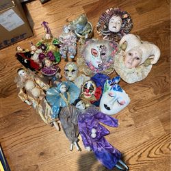 Porcelain Dolls And Wall Hangings Lot