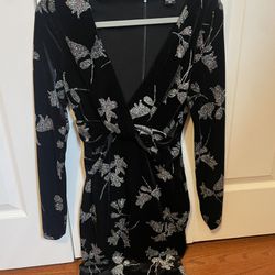 marciano by Guess deep v-neck xs black velvet dress with sparkly flower design