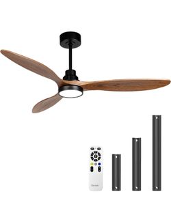 New 52 Inch Wood Ceiling Fan with Light Remote Control, Quiet DC Motor, 3 Blades Indoor Ceiling Fan for Bedroom Living Room, ETL Listed