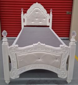 Twin White Ornate Bedframe & Boxspring