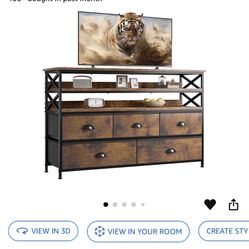NEW STILL IN THE BOX TV STAND/ DRESSER WITH 5 DRAWERS FOR 55-65 INCH TV’S! 