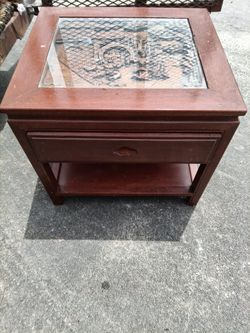 Oriental End Table Carved Design On Top Of Table See Through Glass 