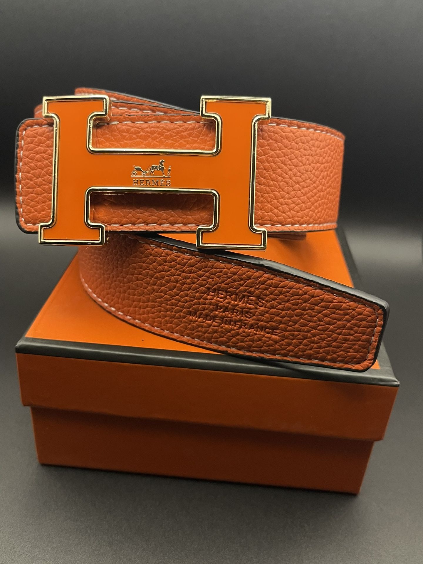 Hermes Orange Leather Reversible Belt