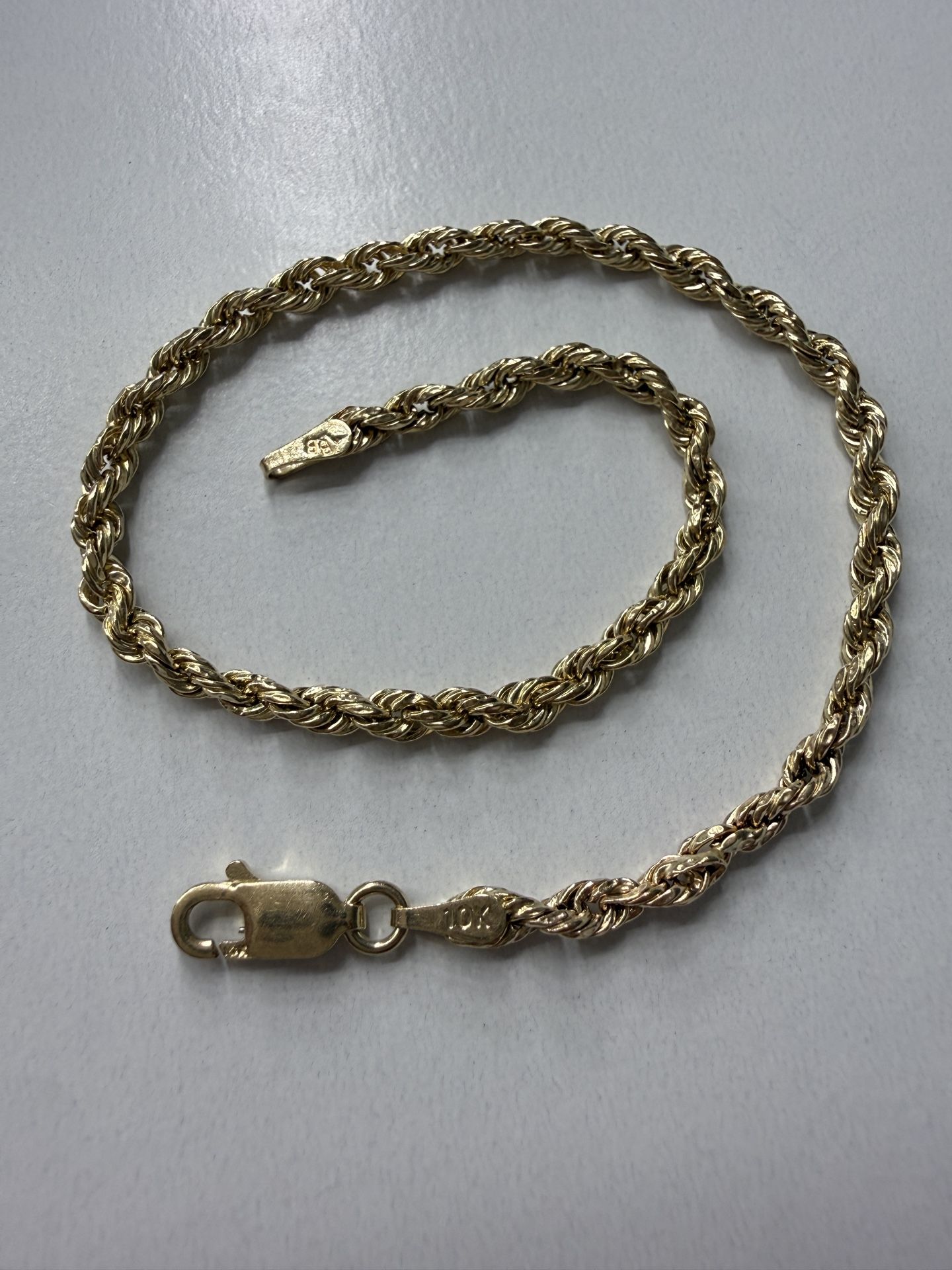 Real 10k BBB Yellow Gold Rope Link Bracelet 8.25” Inches Long 3mm Wide
