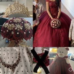 Quinceañera package [burgundy] (dress, jewelry , centerpieces, and more)