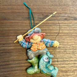 Redhead Boy gnome Fishing ornament