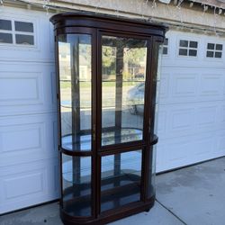 Lighted Wood Mirror Curio Cabinet 