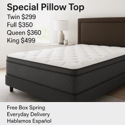 Queen Pillows Top With Free Box Spring - Same Day Delivery 