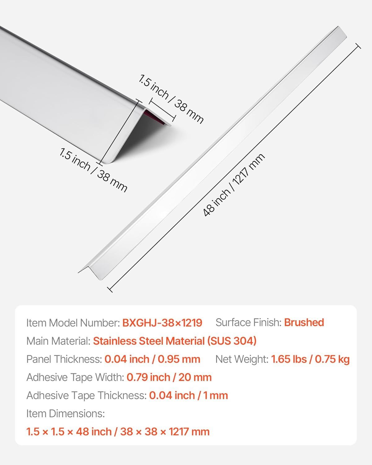 Stainless Steel Wall Corner Protector 1.5 x 1.5 x 48 inch, 10 Pack Metal Corner Guards with 3m Tape
