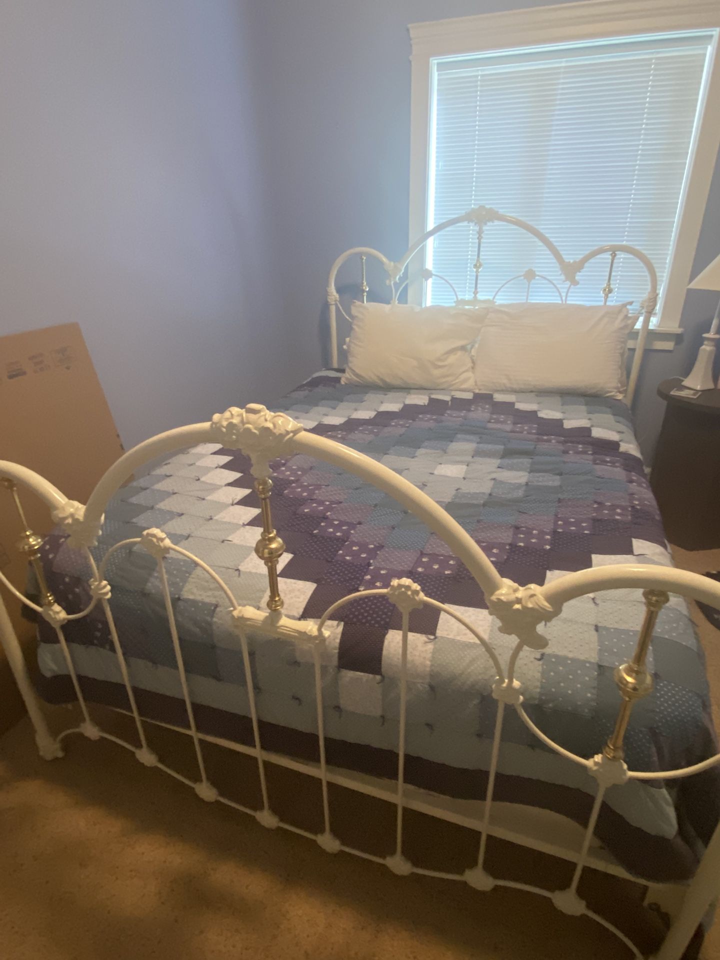 Brass And White Iron Queen Bed Frame