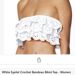 New With Tags - Women’s  White Bandeau  Eyelet Bikini Top And Bottom- M