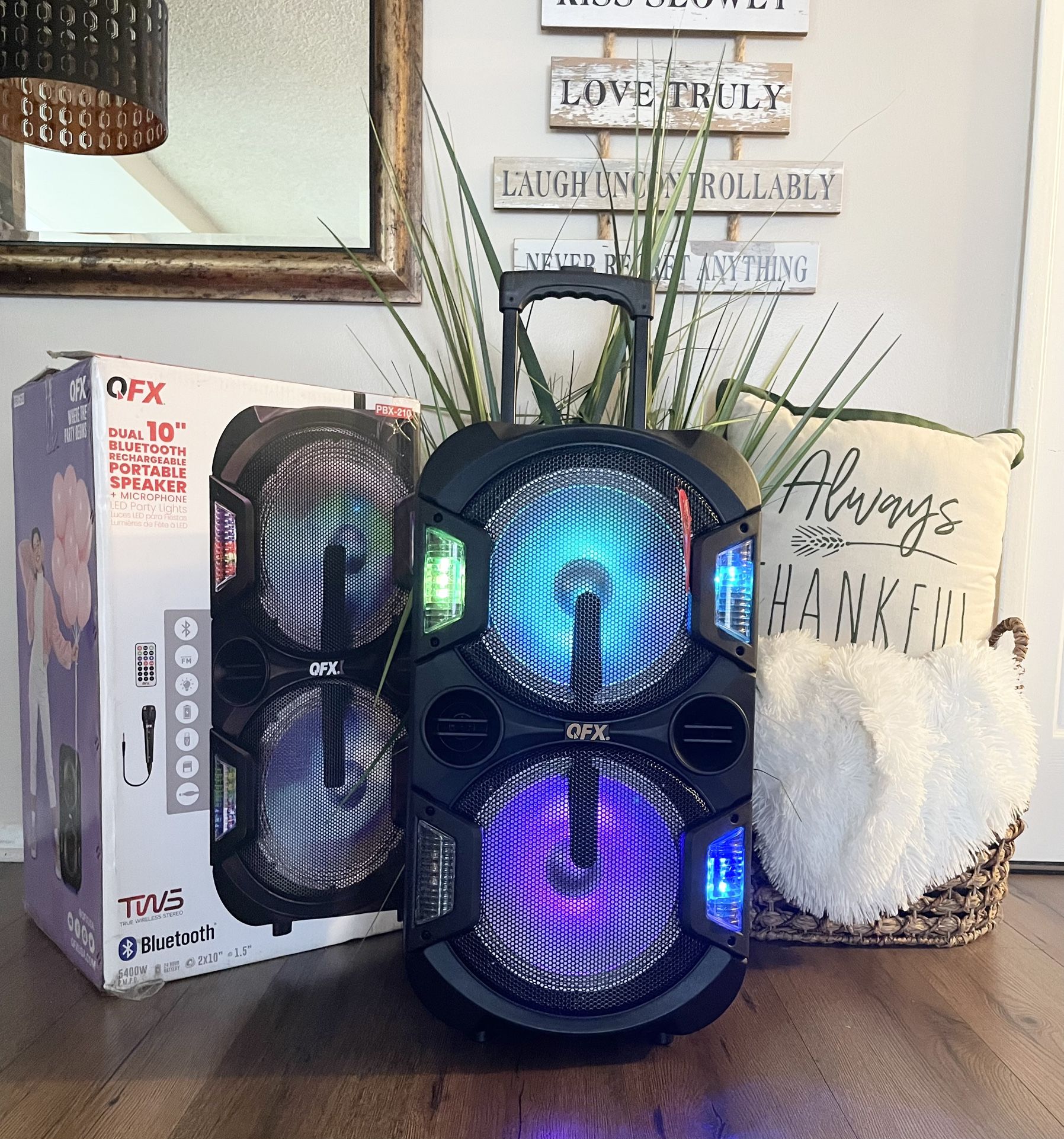 QFX doble 2x 10β Bluetooth rechargeable Party Speaker With Microphone And LED Lights ππ€πΆ