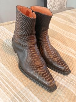 Brown Snakeskin Pointed-Toe Ankle Boots