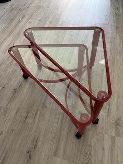2 sets of Nesting Red Glass End/Side Tables