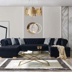 Lauren Black Velvet Double Chaise Sectional☎️☎️👈