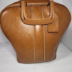 Vintage Colonial Bowling Ball Bag Tan/Brown Purse w/Rack Retro