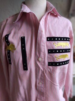 Vintage Red & White Striped Napoleon-Inspired Button-Up 