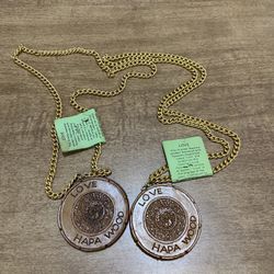 Vintage Hawaiian Coco Joe's Hapa Wood love Pendant necklace-