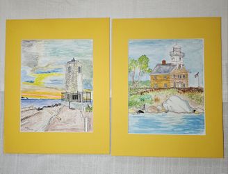2 Original Paintings Of Lighthouses By Kathleen Gustafson