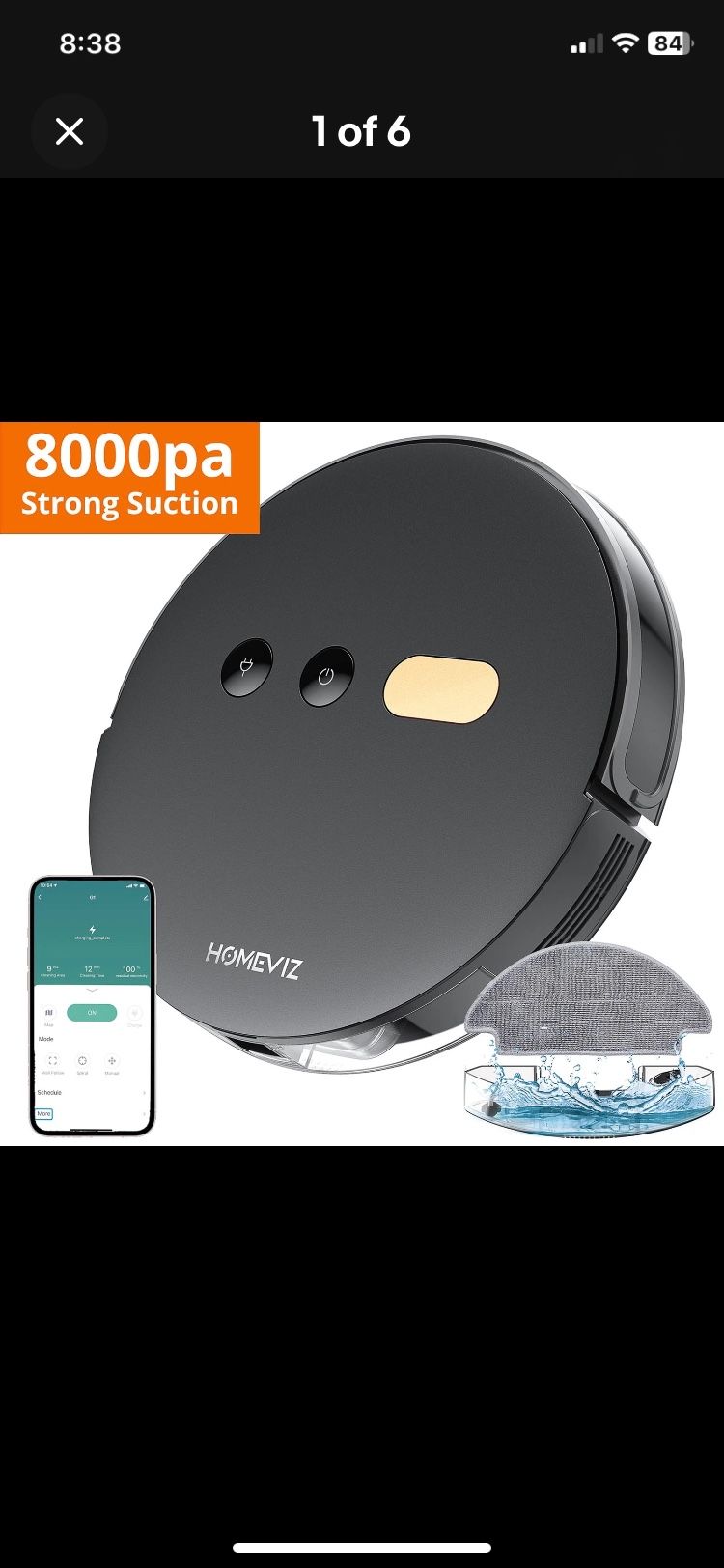 HOMEVIZ ROBOT VACUUM G1  MOP CLEANER 8000PA STRONG SUCTION 