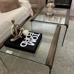 Set Of 2 Waterfall Glass End Table 