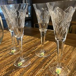 NEW Waterford “Millennium Collection” Fine Crystal Flute Glasses (4)