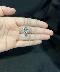 925 Sterling Silver Womens Blue CZ Hummingbird Bird & Rolo Chain