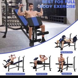 Olympic Weight Bench with Rack , Bench Press Rack with Leg Extension, Preacher Curl, and Weight Storage for Home Gym Weight Lifting and Strength Train