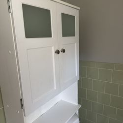 White Over The Toilet Cabinet With Shelves & Tempered Glass
