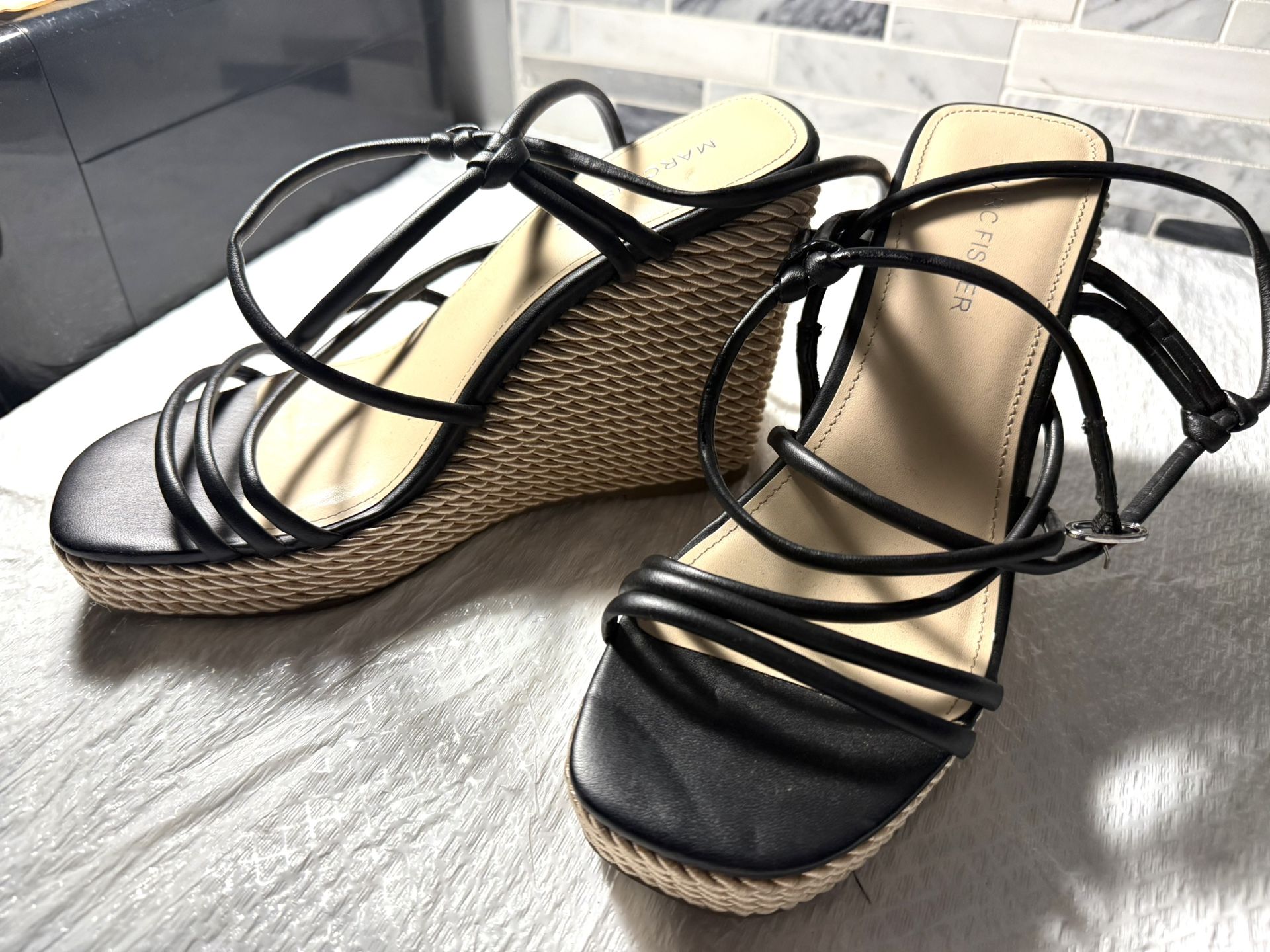 Marc Fisher Lace Up Espadrille Wedges  4” 