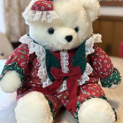 Vintage DanDee Soft Expressions Christmas White Plush Stuffed Bear