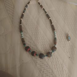 Turquoise And Heshi Neckless Silverclasp