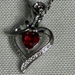 New Silver And Ruby Heart Pendant