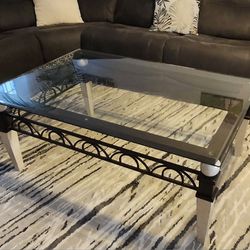 Glass metal marble coffee table 
