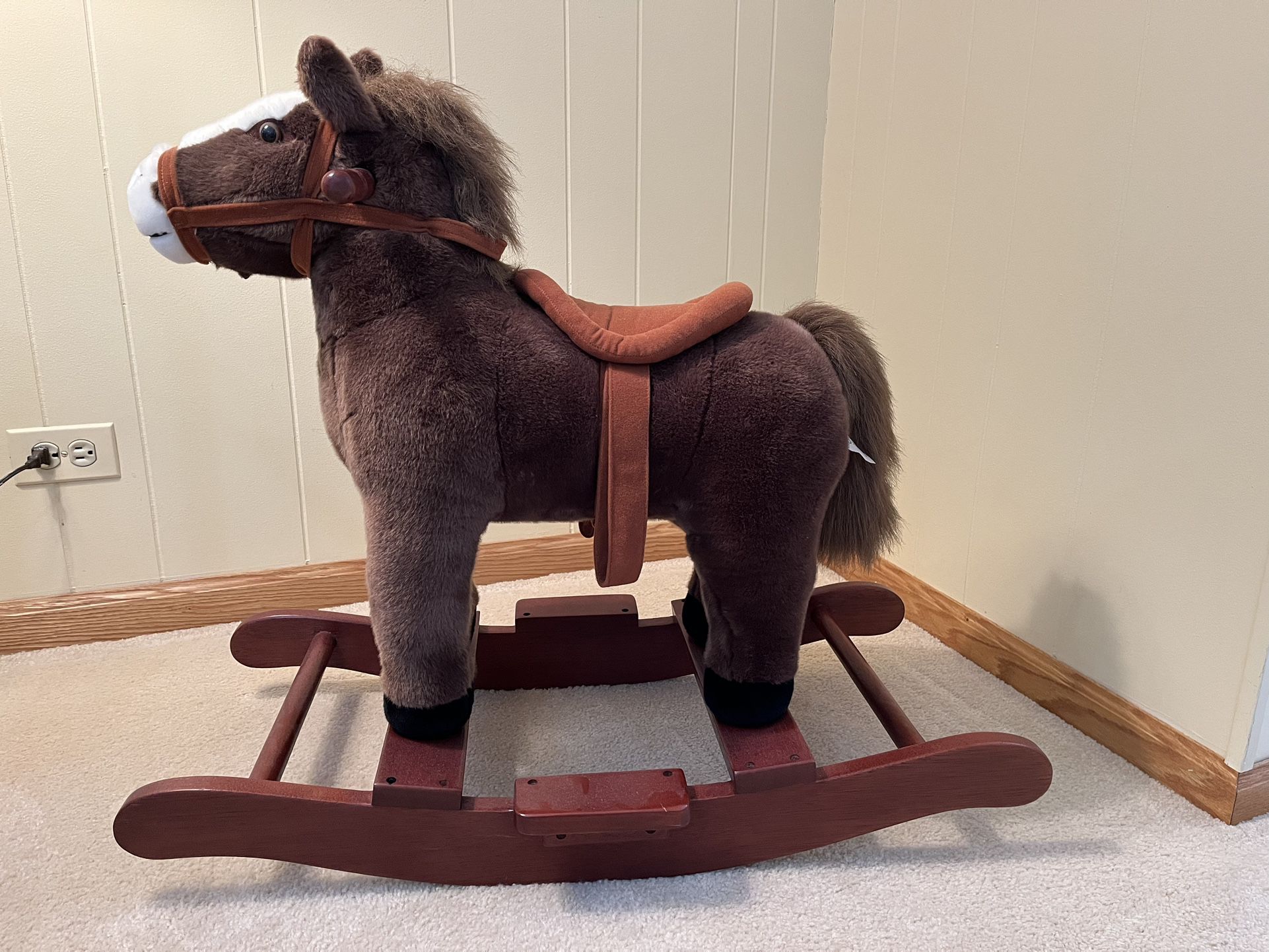 ORVIS PLUSH ROCKING HORSE WITH WOODEN RAILS--VERY SOFT AND WELL CONSTRUCTED