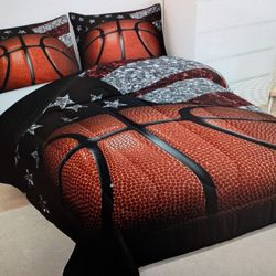 NEW - Kids Bed Comforter Set Basketball 3 Piece Set