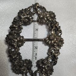 Antique 19th C. Art Nouveau Sash Brooch Silverplate Clip Pin 4.5" Flower Detail 