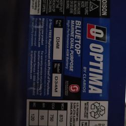 Optima D34M BlueTop Marine/RV Battery - Brand New Condition
