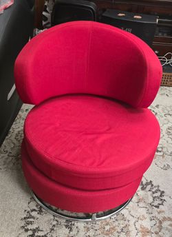 Red Swivel Barrel Chair with Backrest - Very Good Condition 

Vibrant red chair. Has a cool barrel shape and swivels. Chrome base. Great accent piece