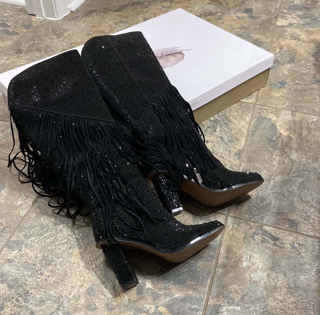 Jessica Simpson embellished fringe tall boots. 7