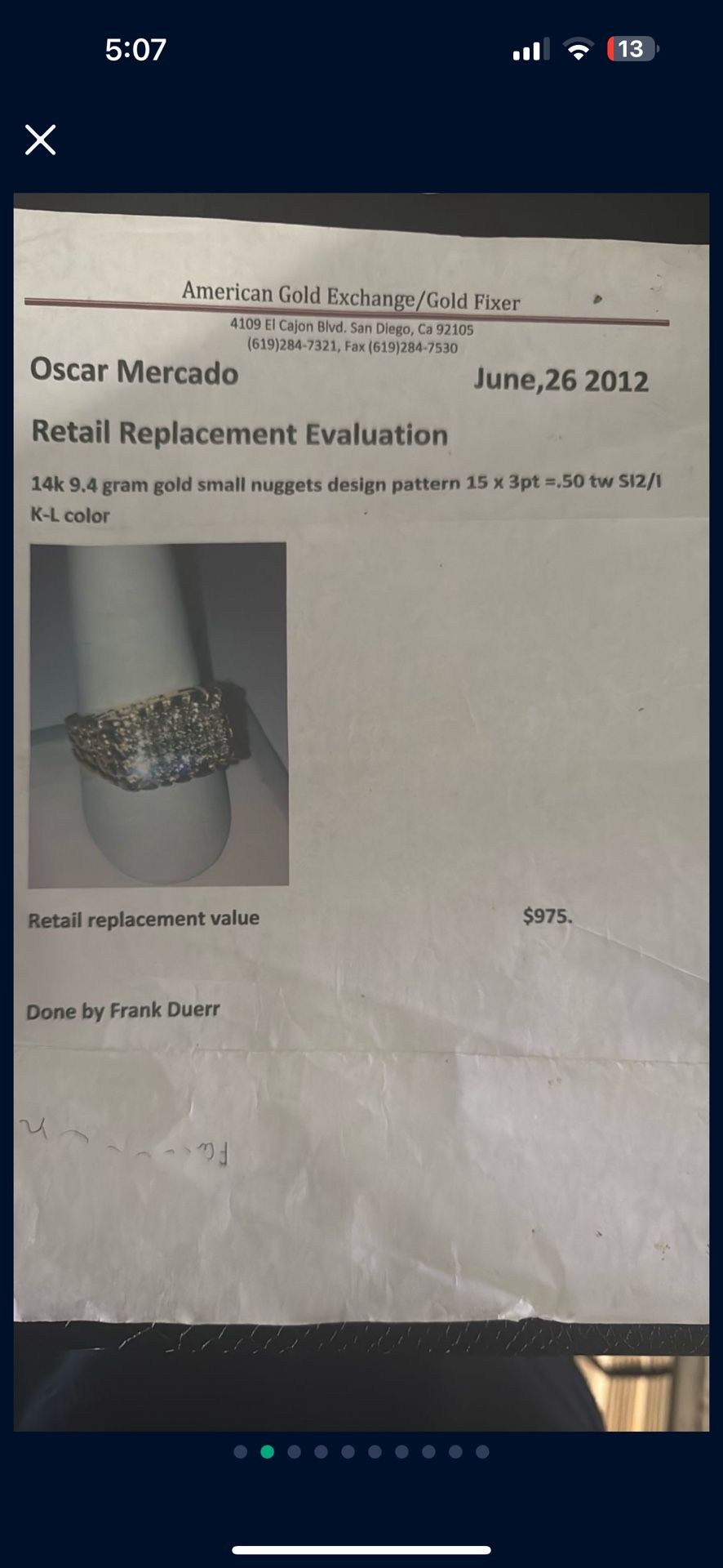 Diamond And 14 K Gold Ring 950 Firm