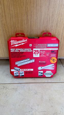 MILWAUKEE 48-22-9044 25PC 1/4” DRIVE RATCHET AND SOCKETS WITH FOUR FLAT SIDES