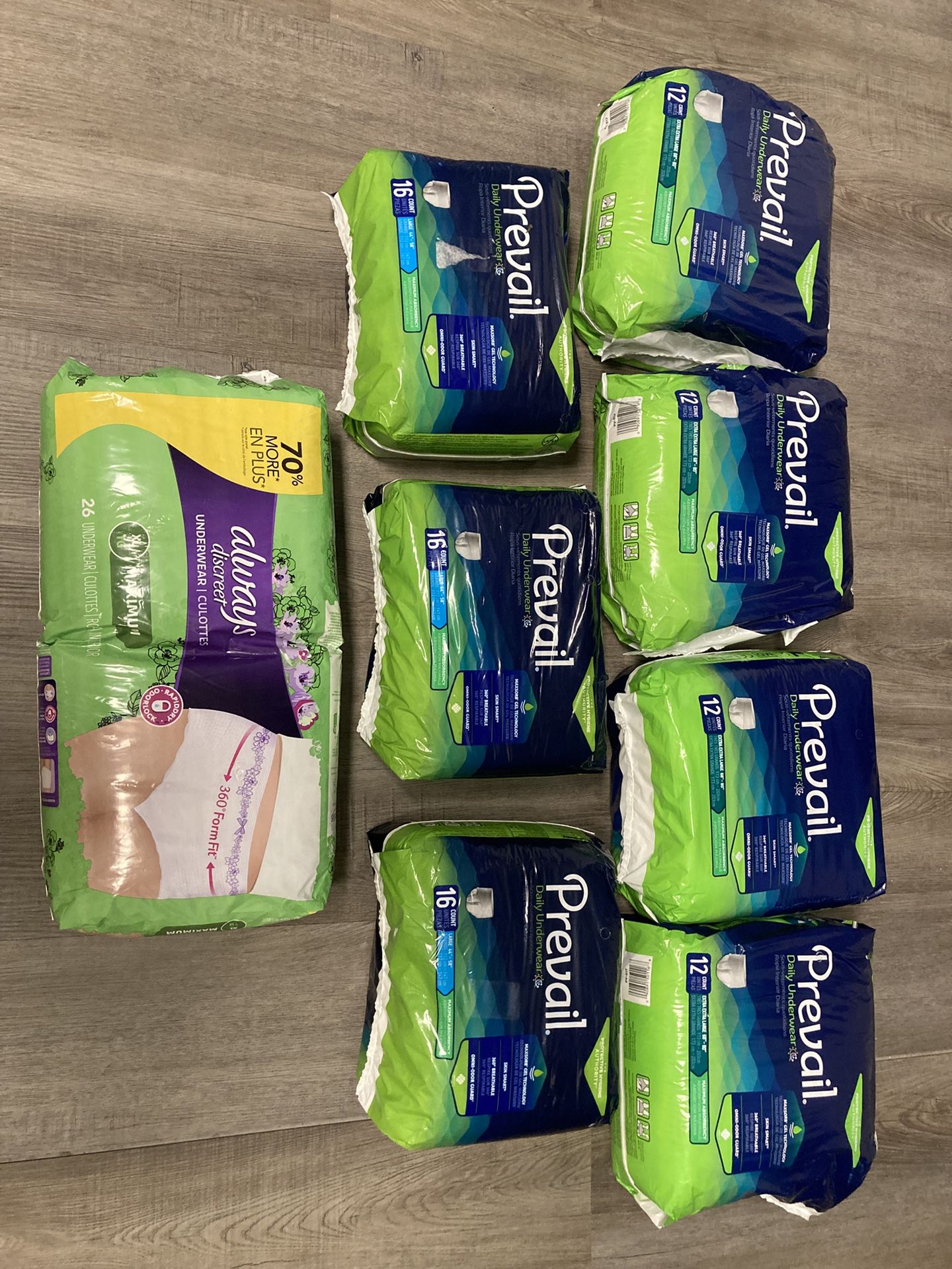 Adult incontinence, underwear, size, large and extra large new in package