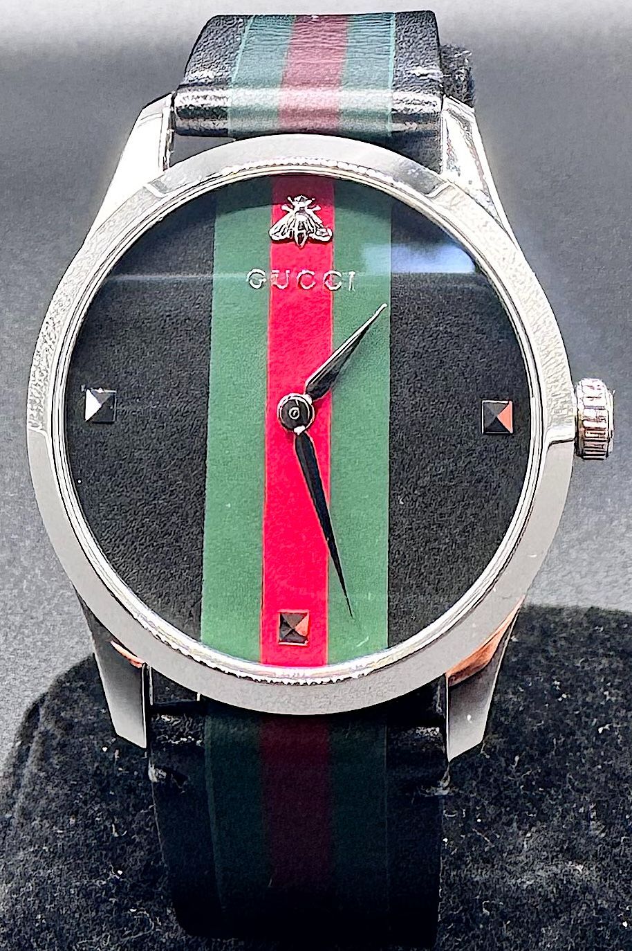 Gucci G-Timeless YA1264079 Watch – Black Dial, Multicolored Motifs, Leather