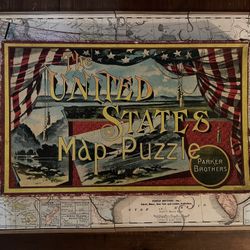 1907 US Map Puzzle Rand McNally/Parker Bros Complete! boxed learning game/toy An