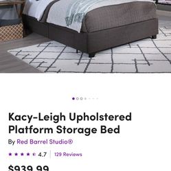 Gray Upholstered Platform Storage Bed