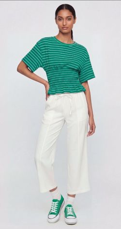 Green Striped Smocked Peplum Top