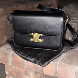 CELINE Women's Classique Triomphe Calfskin Bag BLACK